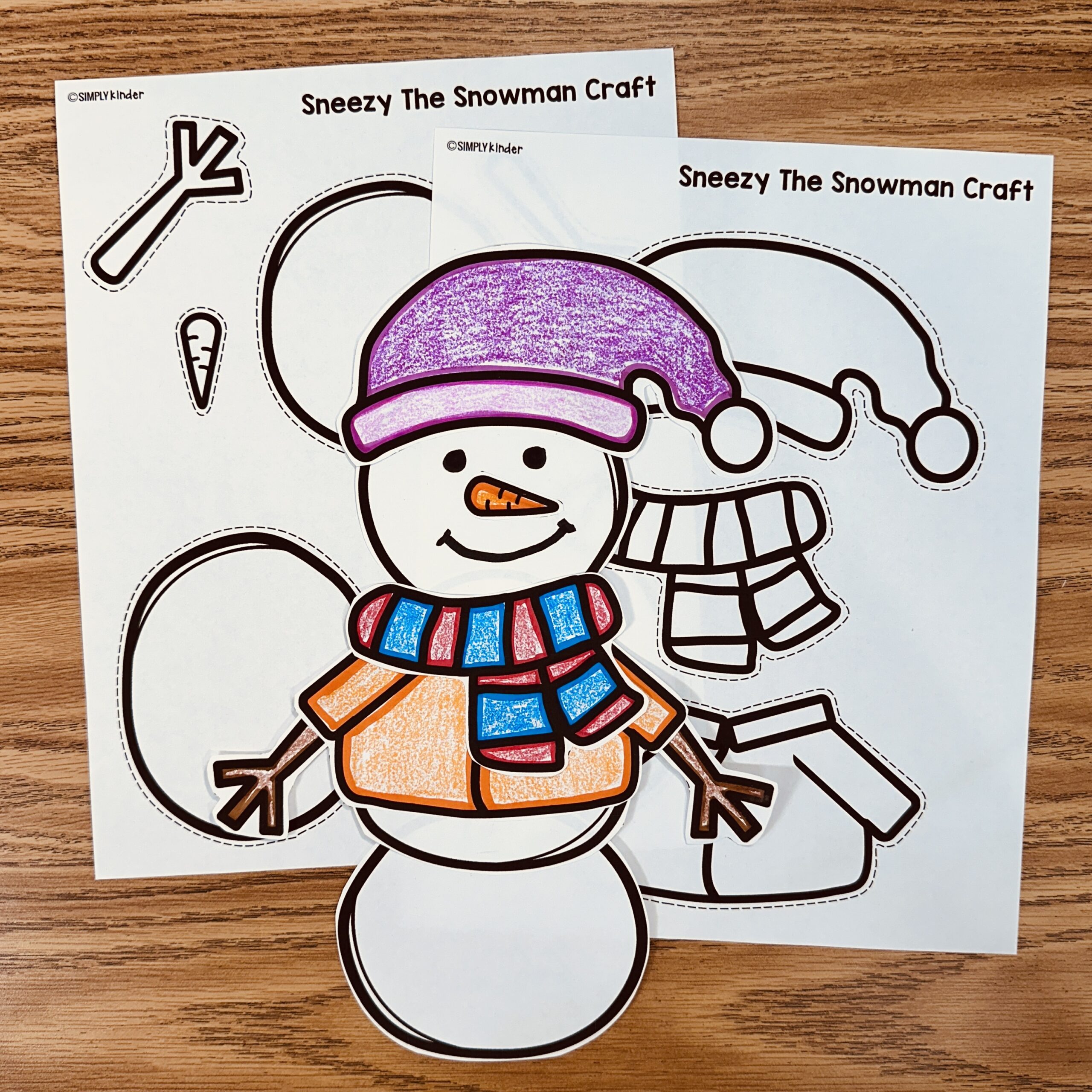 sneezy the snowman story craft - simply kinder + printable membership